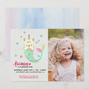 Caticorn Mermaid Birthday Party Invitation