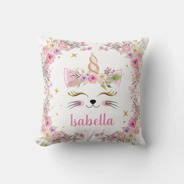 Caticorn personal floral Pillow (Front)
