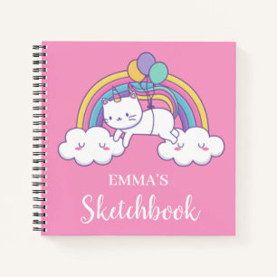 Caticorn Rainbow Personalised Kids Sketchbook Notebook