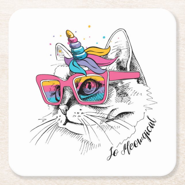 Caticorn | So Meowgical Square Paper Coaster (Front)