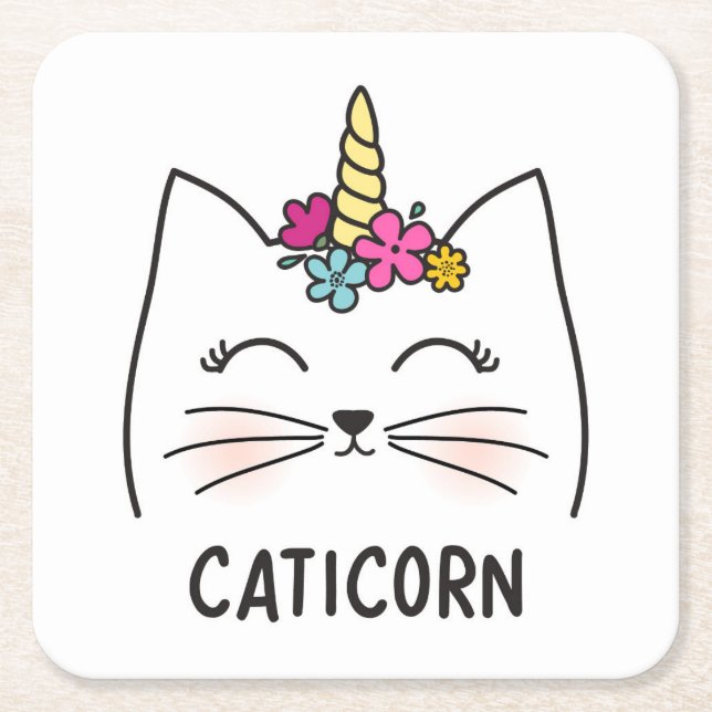 Caticorn Square Paper Coaster (Front)