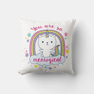 Caticorn   Throw Pillow   White