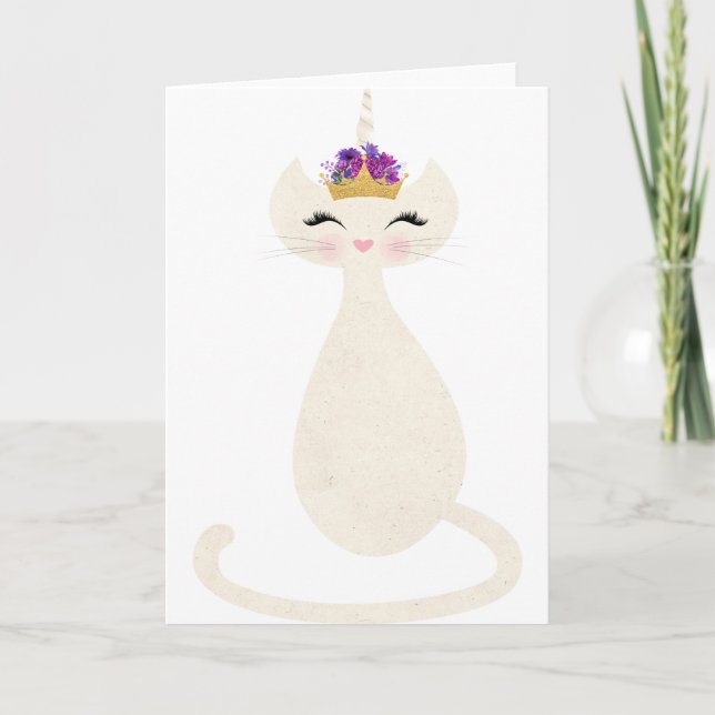 caticorn unicorn cat with princess crown holiday card (Front)