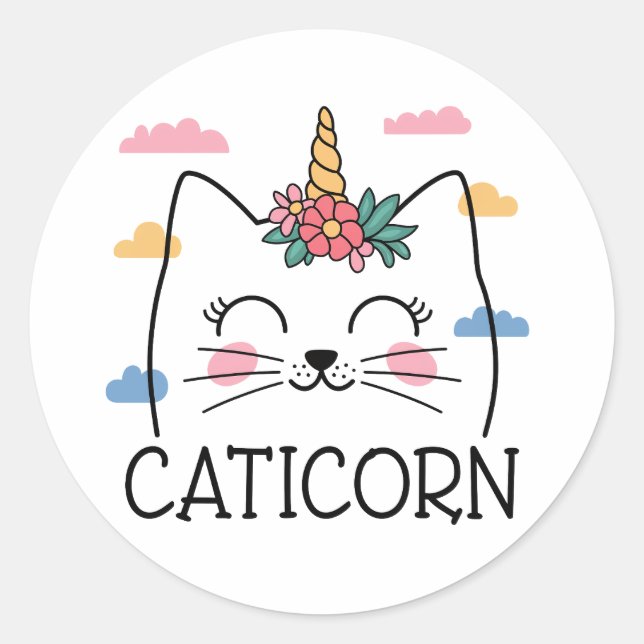 Caticorn Unicorn kitty cat  Classic Round Sticker (Front)