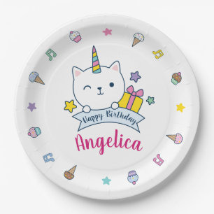 Caticorn Yummies Paper Plate White