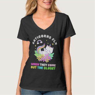 Caticorns Fly When They Come Out The Closet Cat Un T-Shirt