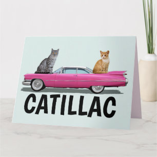 CATILLAC CAT PINK CLASSIC CAR big BIRTHDAY CARDS