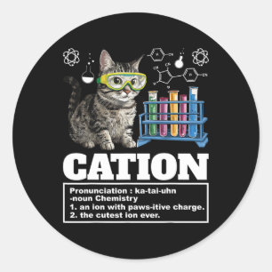 Cation Chemistry Humour Science Teacher Cat Pun Ca Classic Round Sticker