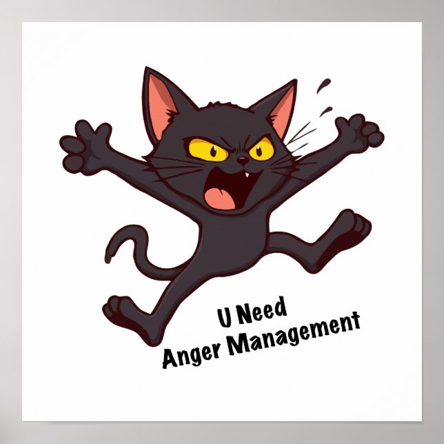 Catitude - Anrgy Black Cat Funny Pun Poster (Front)