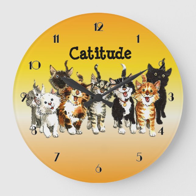 Catitude Cute Kitty Cats Wall Clock (Front)
