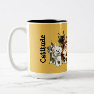 Catitude Cute Kitty Cats Yellow Coffee Mug