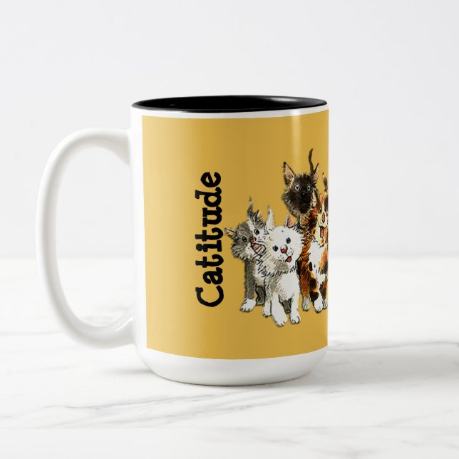 Catitude Cute Kitty Cats Yellow Coffee Mug (Left)