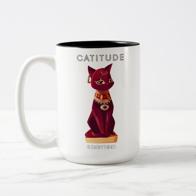 CATITUDE is everything Two-Tone Coffee Mug (Left)