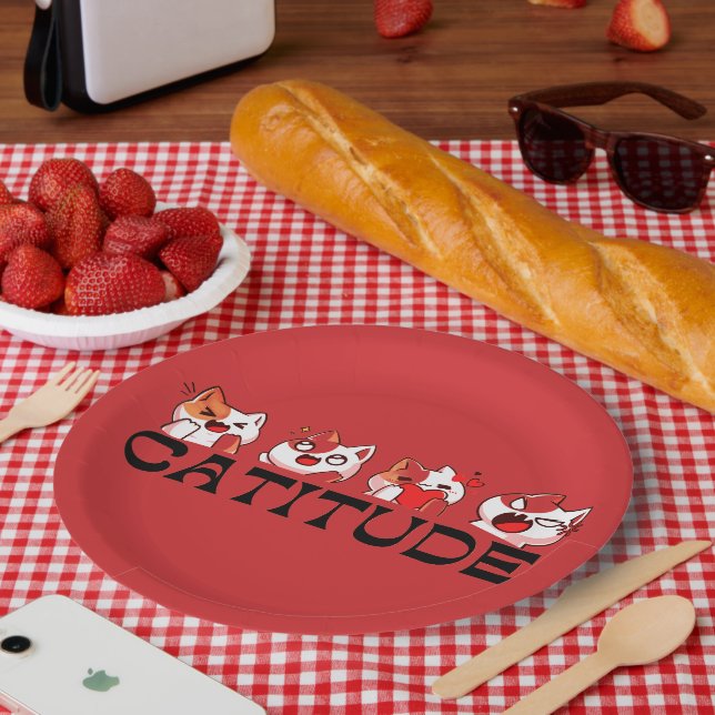 Catitude Paper Plates – Four Kawaii Cat Designs 🐾 (Picnic)