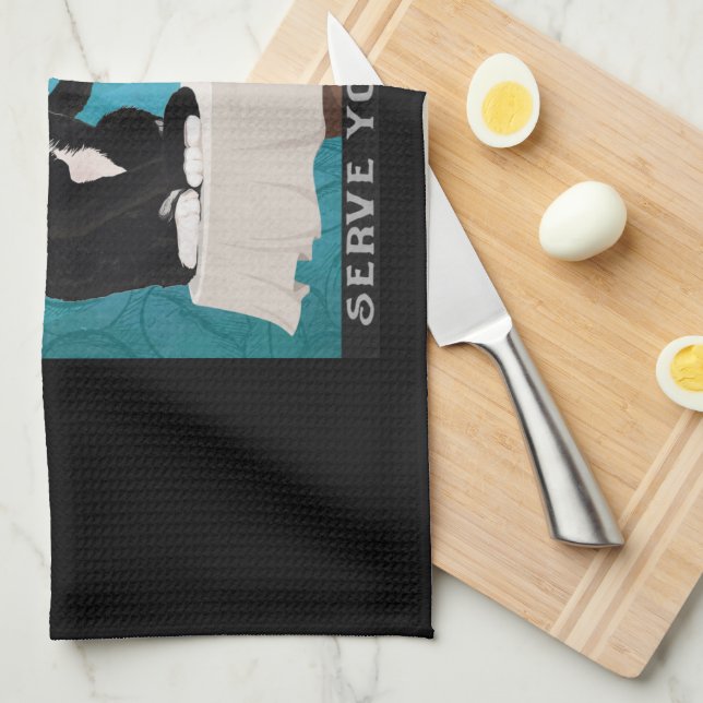 Catitude Tuxedo Cat Coffee Company Funny Tuxedo Tea Towel (Quarter Fold)