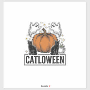 Catloween Black Cat Ghost Halloween Vector Design_