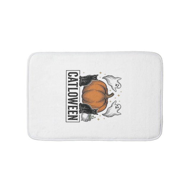 Catloween Black Cat Ghost Halloween Vector Design_ Bath Mat (Front)