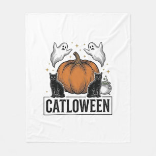 Catloween Black Cat Ghost Halloween Vector Design_ Fleece Blanket