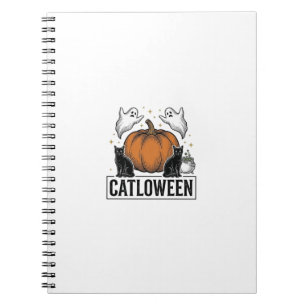 Catloween Black Cat Ghost Halloween Vector Design_ Notebook