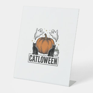 Catloween Black Cat Ghost Halloween Vector Design_ Pedestal Sign
