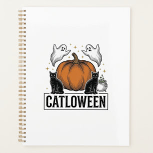 Catloween Black Cat Ghost Halloween Vector Design_ Planner