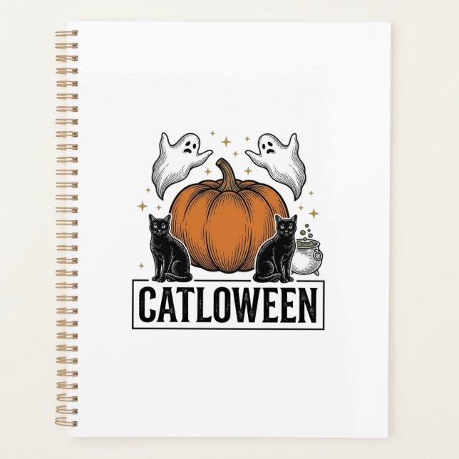 Catloween Black Cat Ghost Halloween Vector Design_ Planner (Front)