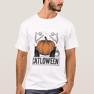 Catloween Black Cat Ghost Halloween Vector Design_ T-Shirt