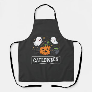 Catloween Cute Ghost Cat Halloween Design_1 Apron