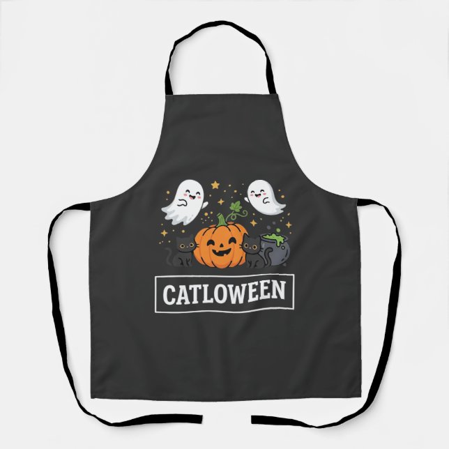 Catloween Cute Ghost Cat Halloween Design_1 Apron (Front)
