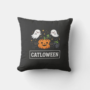 Catloween Cute Ghost Cat Halloween Design_1 Cushion