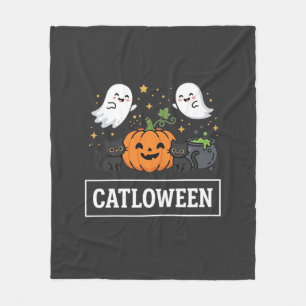 Catloween Cute Ghost Cat Halloween Design_1 Fleece Blanket