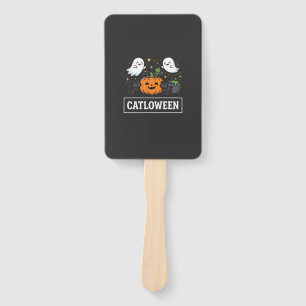 Catloween Cute Ghost Cat Halloween Design_1 Hand Fan