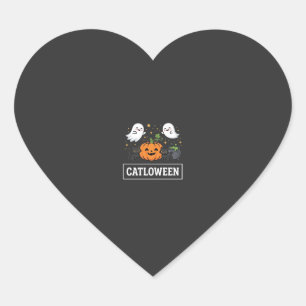 Catloween Cute Ghost Cat Halloween Design_1 Heart Sticker