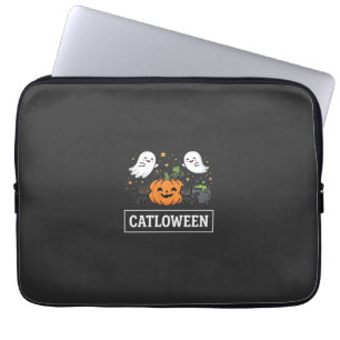 Catloween Cute Ghost Cat Halloween Design_1 Laptop Sleeve