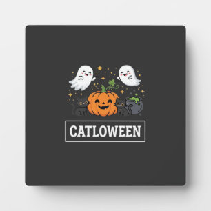 Catloween Cute Ghost Cat Halloween Design_1 Plaque