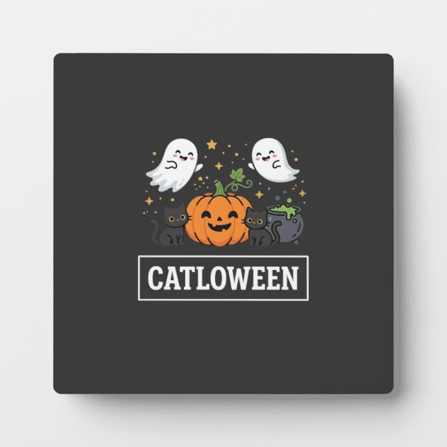 Catloween Cute Ghost Cat Halloween Design_1 Plaque (Front)
