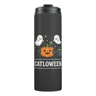 Catloween Cute Ghost Cat Halloween Design_1 Thermal Tumbler
