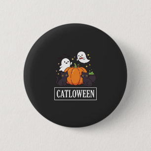 Catloween Funny Halloween Cat Ghost Pumpkin Design 6 Cm Round Badge