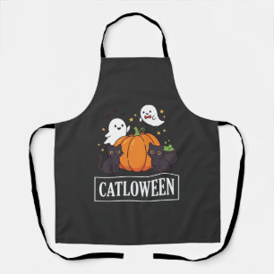 Catloween Funny Halloween Cat Ghost Pumpkin Design Apron