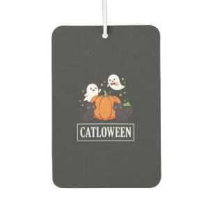 Catloween Funny Halloween Cat Ghost Pumpkin Design Car Air Freshener