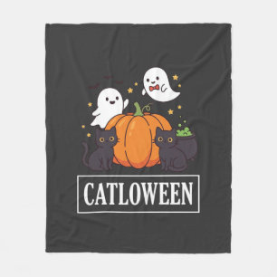 Catloween Funny Halloween Cat Ghost Pumpkin Design Fleece Blanket
