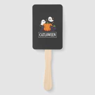 Catloween Funny Halloween Cat Ghost Pumpkin Design Hand Fan