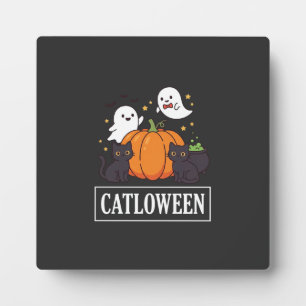 Catloween Funny Halloween Cat Ghost Pumpkin Design Plaque