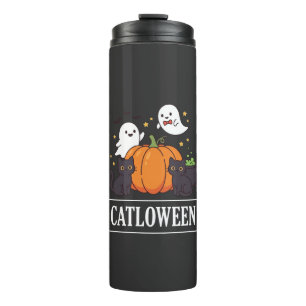 Catloween Funny Halloween Cat Ghost Pumpkin Design Thermal Tumbler