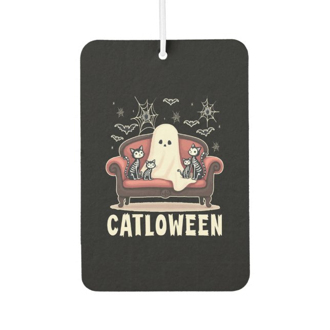 Catloween Ghost Halloween Car Air Freshener (Front)