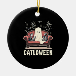 Catloween Ghost Halloween Ceramic Tree Decoration