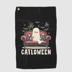 Catloween Ghost Halloween Golf Towel