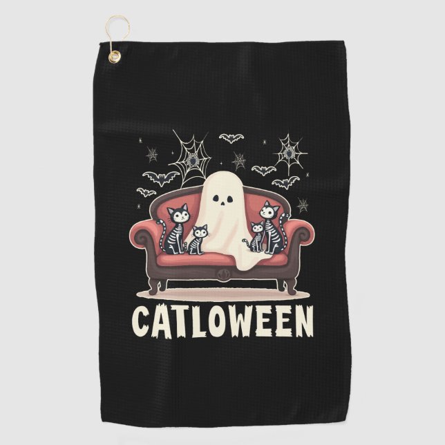 Catloween Ghost Halloween Golf Towel (Front)