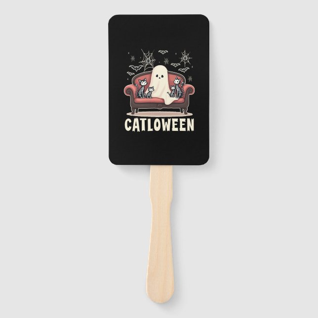 Catloween Ghost Halloween Hand Fan (Front)
