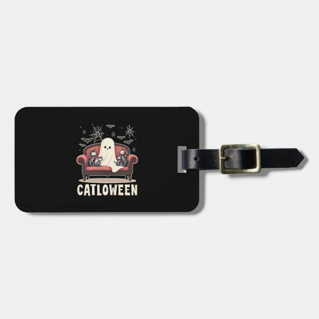 Catloween Ghost Halloween Luggage Tag (Front Horizontal)